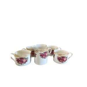 💖Farberware Sydney Roses Cream & Sugar Set With 4 Matching Rose Floral Teacups -